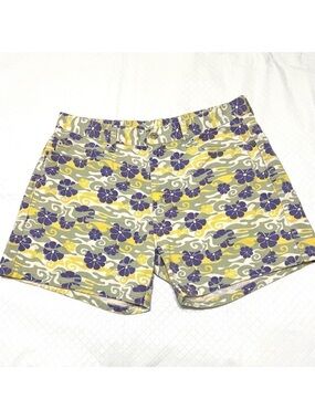 Vintage Levi’s Y2K Jean Shorts Psychedelic Floral Print Yellow Purple Size 16
